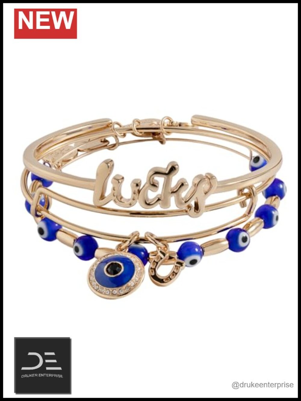 Evil Eye Bangle Bracelets Set of 3 Brass Nickel-Free Eco Friendly
